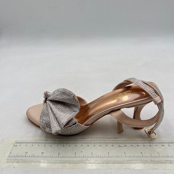 Milooey Shoe Rhinestone Bow Sandal Crystal Ankle Strap Kitten Heel Party Shoe - Picture 2 of 8